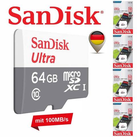 SANDISK Ultra microSD Karte UHS-I 32GB 64GB 128GB 256GB carte mémoire (64 GB)