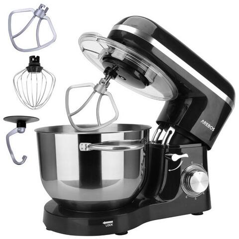 Arebos Arebos robot de cuisine 6L Edelstahl-Rührschüssel, 1500 W, inkl. Rührhaken, Knethaken, Schneebesen,