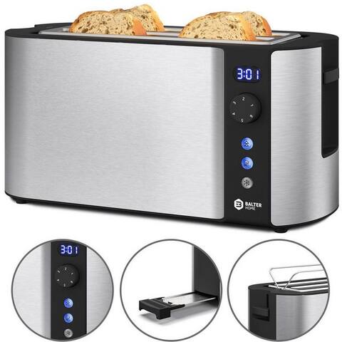 Balter Balter grille-pain TS-04-LCD Edehlstahl Silber, Langschlitz, pour 4 Scheiben, 1500 W, LCD Restzeitanzeige,