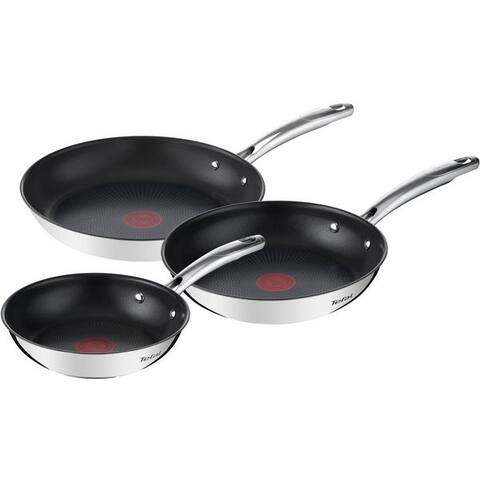 TEFAL Pfannen-Set Duetto+, langlebige Antihaftversiegelung, Thermo-Signal, Edelstahl (Set, 3-tlg., 3x Bratpfannen Ø