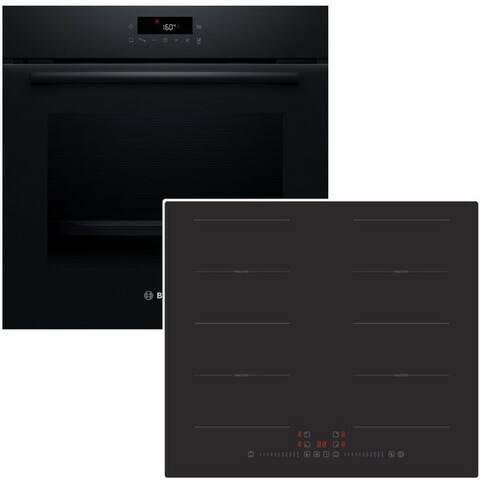 BOSCH four-Set Pyrolyse 3D Heißluft + PKM Induktionstable de cuisson Flexzonen Slider, Pyrolyse-Selbstreinigung