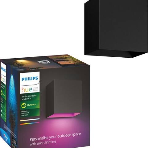 PHILIPS Hue Smarte LED-luminaire Outdoor White & Color Ambiance Resonate Wandluminaire Noir, Abschaltautomatik,