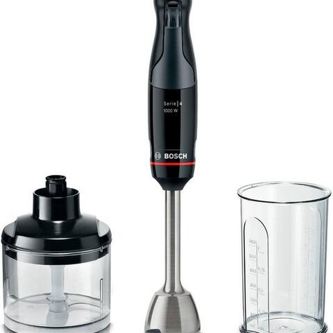 BOSCH Stabblender ErgoMaster Serie 4 MSM4B620, 4 Klingen, Zerkleinerer, Becher, Noir, 1000 W, Mixfuß Edelst.,