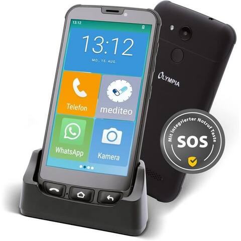 Olympia OLYMPIA OFFICE NEO+ Mini WhatsApp 4G LTE Seniorentéléphone (5" Bluetooth GPS station de charge großes écran Tasten)