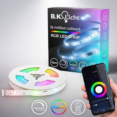 B.K.Licht B.K.lumière LED Stripe WiFi RGBIC LED Strip, 10 m, avec App commande, 300-flammig, lumièreleiste, avec