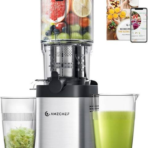 Amzchef AMZCHEF Slow Juicer CE-ZM19OT02B-SV, 220 W, Slow Juicer avec 126MM Breite et avec 2 Gläsern