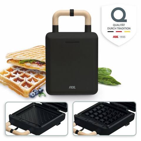 Ade ADE 2-in-1-Kombi-gaufrier KG2138, 600 W, Wechselplatten pour Belgische Waffeln, XL-Sandwiches, gebratene Eier