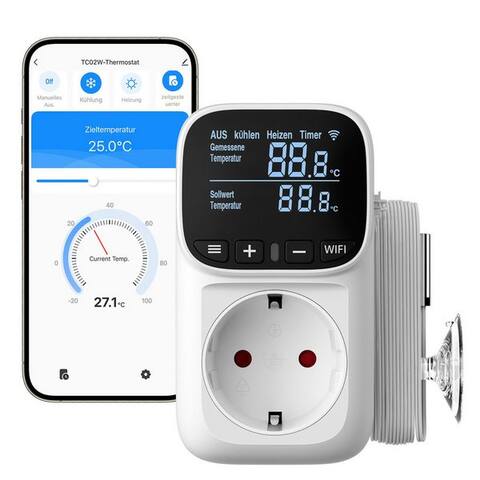 Dewenwils DEWENWILS prise connectéen-thermostat Temperaturregler, Deutsches écran, WiFi Temperaturschalter avec Fühler,