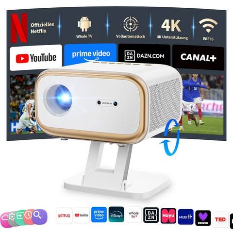 Zoomcat ZOOMCAT projecteur 4K Heimkino avec Netflix Zertifizierung (Autofokus)avec Ständer projecteur (25000 lm,