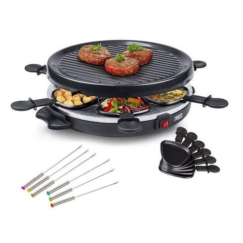 Princess PRINCESS raclette, 6 raclettepfännchen, Gerät pour 2-6 Personen reter Tischgrill Ø30cm Raclet Camping adapté