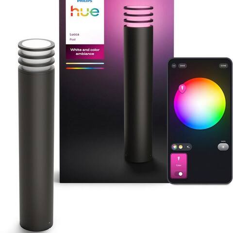 PHILIPS Hue LED Außen-Stehlampe Lucca White & Color Ambiance, Abschaltautomatik, Bluetooth, CCT - über Fernbedienung,