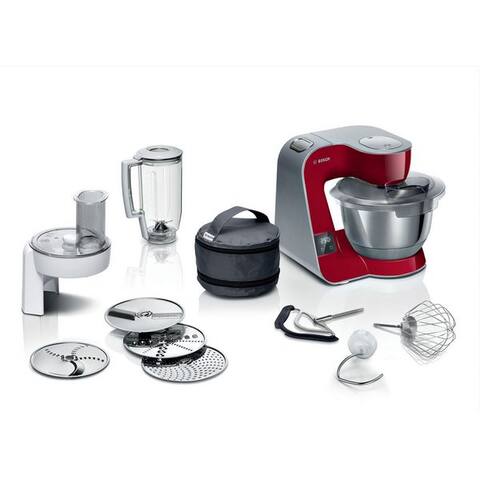 BOSCH robot de cuisine Serie 4 MUM5X720, integr. Waage, Durchlaufschnitzler, blender, Rouge, 1000 W, 3,9 l Schüssel,