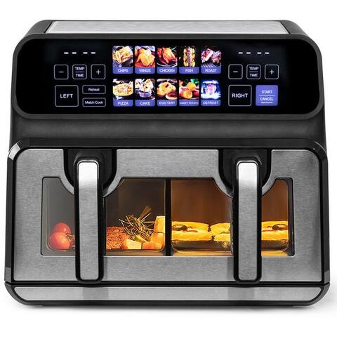 Wheelyou WHEELYOU air fryer 9L, 2200W Doppelkammer-Airfryer avec Farb-LED, Sichtfenster & 10 Programmen, 2200 W, 9L