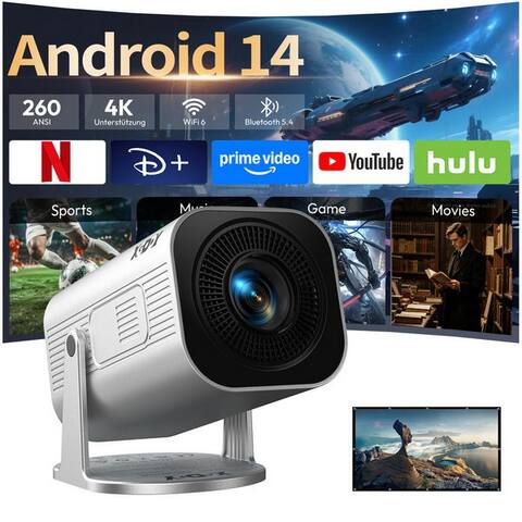 Xgody XGODY Android 14 Smart Projektor 2026 Upgrade projecteur avec leinwand LCD-projecteur (260 lm, 2000:1, 3840 x