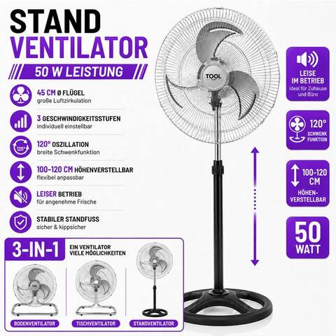 Ertex Ertex Standventilateur Standventilateur Luftkühler 50W Leise 45 cm ventilateur 3 in 1