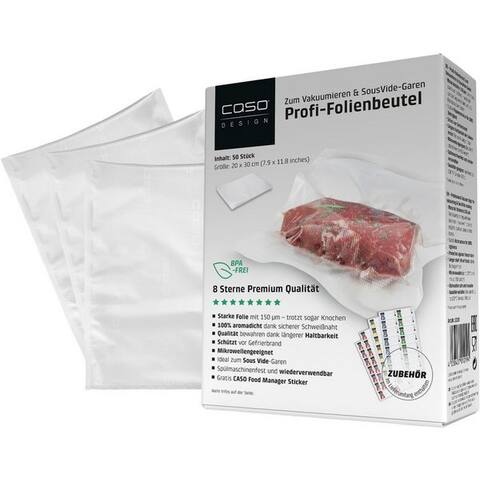 Caso Caso Vakuumierbeutel 1219, 20 x 30 cm, Zubehör pour alle handelsüblichen Balken sous-vide, 50 Stück