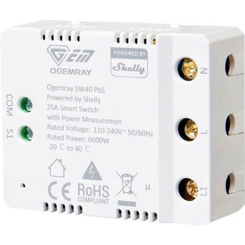 SHELLY Ogemray smarter Relaisschalter 25 A Schalt-Messaktor Bluetooth, Wi-Fi maison connectée-Steuerelement, avec