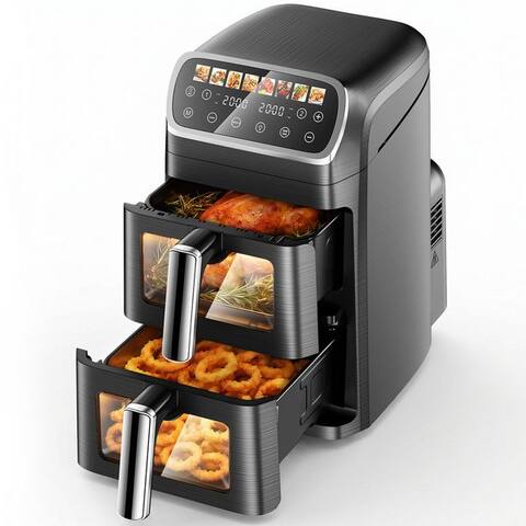 Oyajia oyajia air fryer air fryer 2 Kammern, Airfryer 9L avec 8 voreingestellte Programme, LED tactile Farbécran,