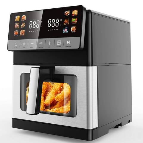 Oyajia oyajia air fryer 10L air fryer aus Edelstahl, 2 Heizelementen, 12 Automatikprogramme, Sichtfenster, tactile