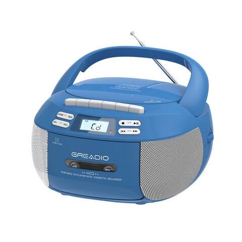 Greadio Greadio X2A Tragbarer lecteur CD Kassettenrekorder avec Bluetooth FM radio, Bleu tragbarer lecteur CD