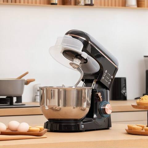 Homcom HOMCOM robot de cuisine 800-251V91BK, 1400 W, 5.5 l Schüssel, avec Rührhaken, Schlagbesen, Spritzschutz,