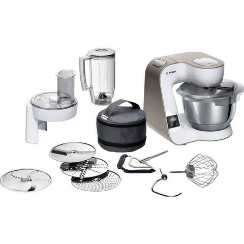 BOSCH robot de cuisine Serie 4 MUM5XW20, integr. Waage, Durchlaufschnitzler, weiß/champagner, 1000 W, 3,9 l