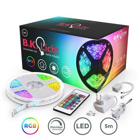 B.K.Licht B.K.lumière LED-Streifen 3-10m LED Strip lumière-Band Leiste 230V RGB Farbwechsel dimmbar USB, 5m