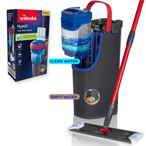 VILEDA Bodenwischer-Set ViLEDa H2PrO Flat Mop System, (Set, 3-St), 100%-ige Trennung von sauberem et schmutzigem