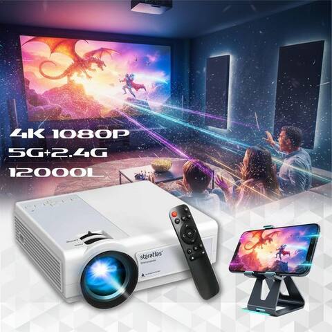 Vivitar Vivitar Mini-Projektor Full HD 1080P, 12.000 Lumen, 300-pouces-Projektor LED-projecteur (avec 5G-WiFi et