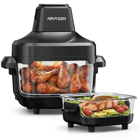 Airmsen Airmsen air fryer 1500W airfryer avec 360° Sichtfenster & 4 Programme, 1500 W, sans Öl,Dual-Kapazitätsdesign