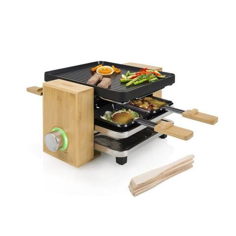 Princess PRINCESS raclette, 800 W, Kleiner Bambus Design Tischgrill pour 2-4 Personen, Pfännchen Parkdeck
