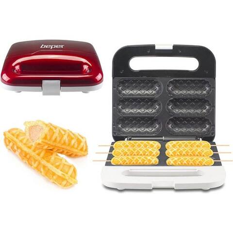 Beper Beper gaufrier P101CUD100 gaufrier pour Waffel am Spiess in Rouge, 850 W