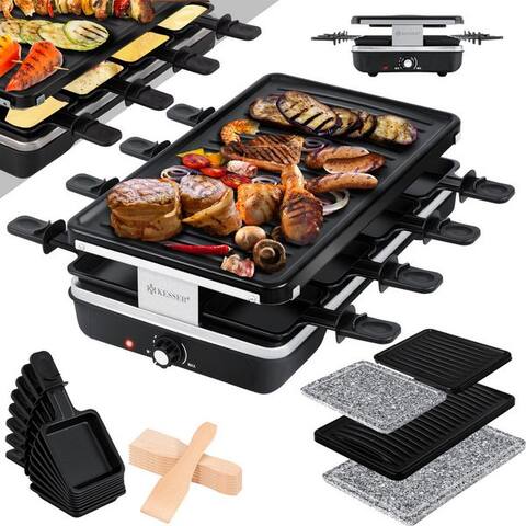 Kesser KESSER raclette, 8 raclettepfännchen, 1200 W, raclette-Grill avec Naturgrillstein, Grillplatte Tischgrill