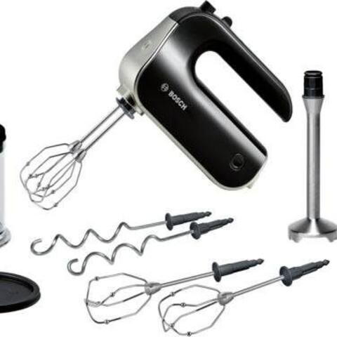BOSCH Handblender HomeProfessional MFQ4885DE, 2x Edelst. Besen, 1x Knethaken, Noir, 575 W, 5 Stufen, Turbostufe,