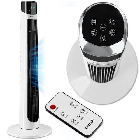 Tectake tectake ventilateur colonne Standlüfter Arktis in weiß, leise, energiesparend, Inkl., 90° Schwenkfunktion, 3