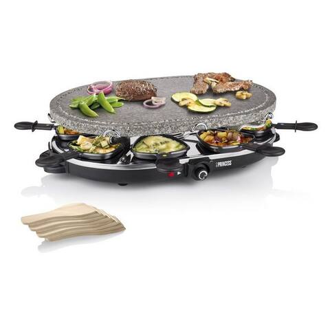 Princess PRINCESS raclette, 8 raclettepfännchen, Großer Tisch-Grill pour 2-8 Personen, Raclet Gerät heißer Stein-Platte