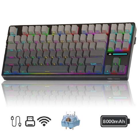 Novzep Novzep Gaming clavier sans file Mechanische Keyboard RGB Rainbow Tri-Modus Gaming-clavier (Kompakt 87 Tasten