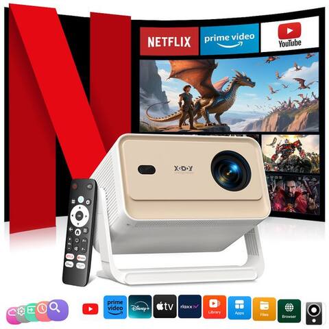 Xgody XGODY N6 Pro Smart projecteur 4K Heimkino, Kompatibel avec Netflix Autofokus Mini projecteur (700 lm, 3840 x