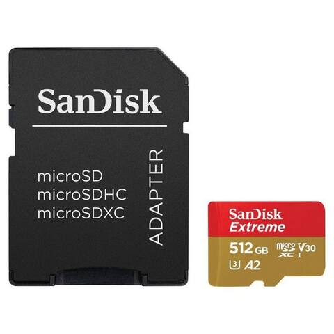 SANDISK microSDXC Extreme, Adapter, 1 Jahr RescuePRO Deluxe carte mémoire (512 GB, UHS Class 3, 190 MB/s