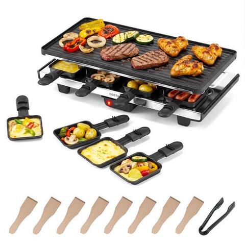 Costway COSTWAY raclette, 8 raclettepfännchen, 1400 W, wendbarer Antihaft-Grillplatte