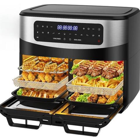 Aimax AImax air fryer Dual Zone Airfryer avec Sichtfenster, LED-tactile, 10 Programmen, geset & fettarm, 2200 W,