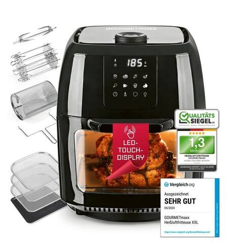 Gourmetmaxx GOURMETmaxx air fryer 9 l Ofen - XXL-Zubehörset avec Drehspieß, 1800 W, friteuse sans huile pour frites croustillantes,