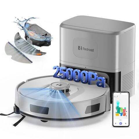 Redroad redroad robot aspirateur avec Wischfunktion 25KPa Saugkraft/Absaugstation/LiDAR/3200mAh/60dB, 880 W, avec