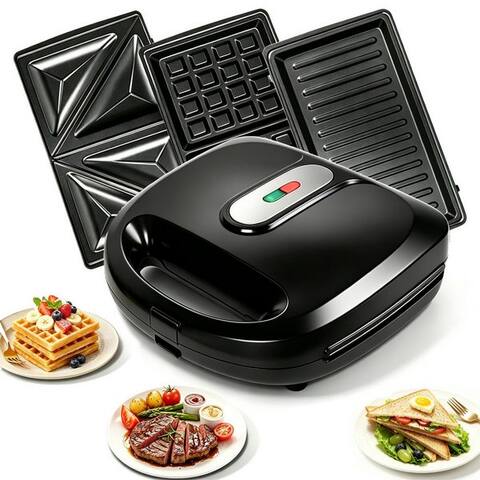 Ozavo OZAVO 3-in-1-grill à sandwich gaufrier & Kontaktgrill avec abnehmbare Antihaftbeschichtete Platten, 750 W,