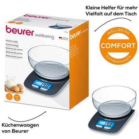 Beurer BEURER Küchenwaage KS 25 Haushaltswaage, avec pratiqueer Schüssel, Tara-Zuwiegefunktion, Koch- et Backwaage