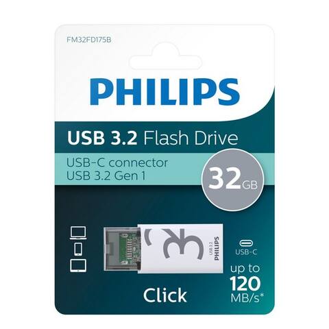 PHILIPS FM32FD175B/00 clé USB (USB 3.2, Lesegeschwindigkeit 120,00 MB/s, Click Edition USB-C, 32 GB)