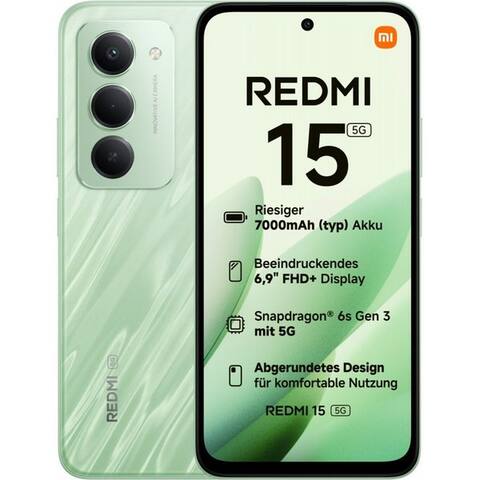 XIAOMI Redmi 15 5G 128 GB / 4 GB - smartphone - ripple green smartphone (6,9 pouces, 128 GB Speicherplatz)