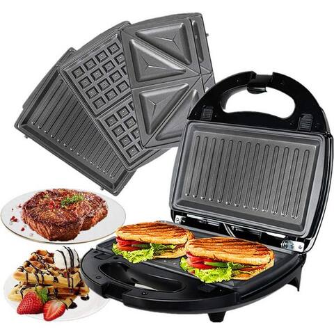 Ozavo OZAVO 3-in-1-grill à sandwich gaufrier & Kontaktgrill avec abnehmbare Antihaftbeschichtete Platten, 750 W,