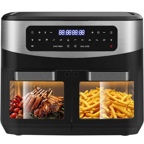 Aimax AImax air fryer XXL 12L, Airfryer 2×5,5L Dual-Kammern avec Sync-Finish, LED-tactile, 2200 W, 10-in-1,